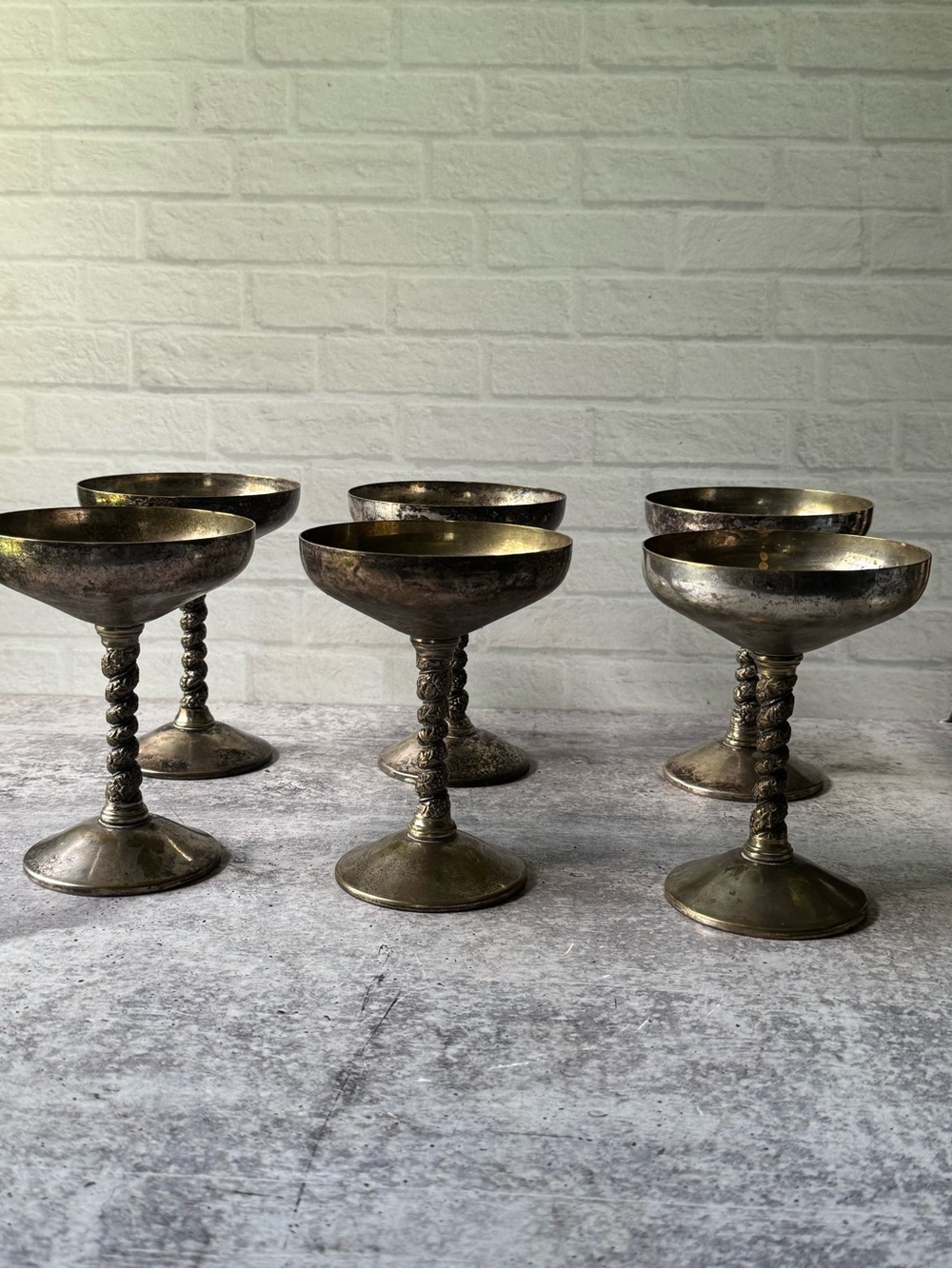 Vintage Spanish Metal Martine Stemware Barware Goblet Set of 6